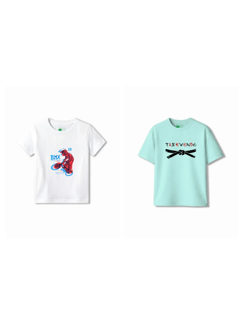 Bambify Kids T-Shirt Set BMX Racing & Taekwondo White & Light Blue 3-4 Years bamboo cotton kids clothing India