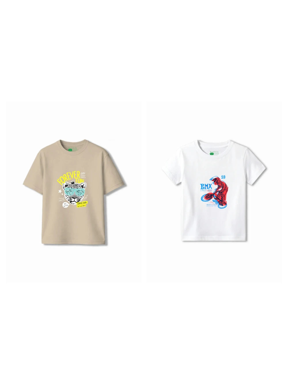 Bambify Kids T-Shirt Set BMX Racing & Cheetah Fun White & Beige 5-6 Years bamboo cotton kids clothing India