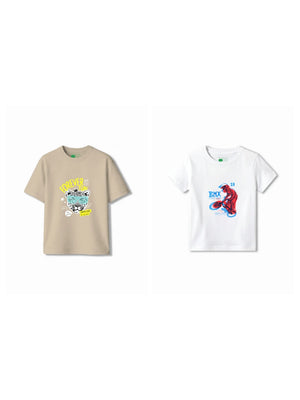 Bambify Kids T-Shirt Set BMX Racing & Cheetah Fun White & Beige 5-6 Years bamboo cotton kids clothing India