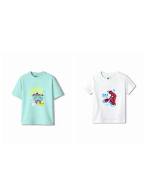Bambify Kids T-Shirt Set BMX Racing & Cheetah Fun White & Light Blue 5-6 Years bamboo cotton kids clothing India