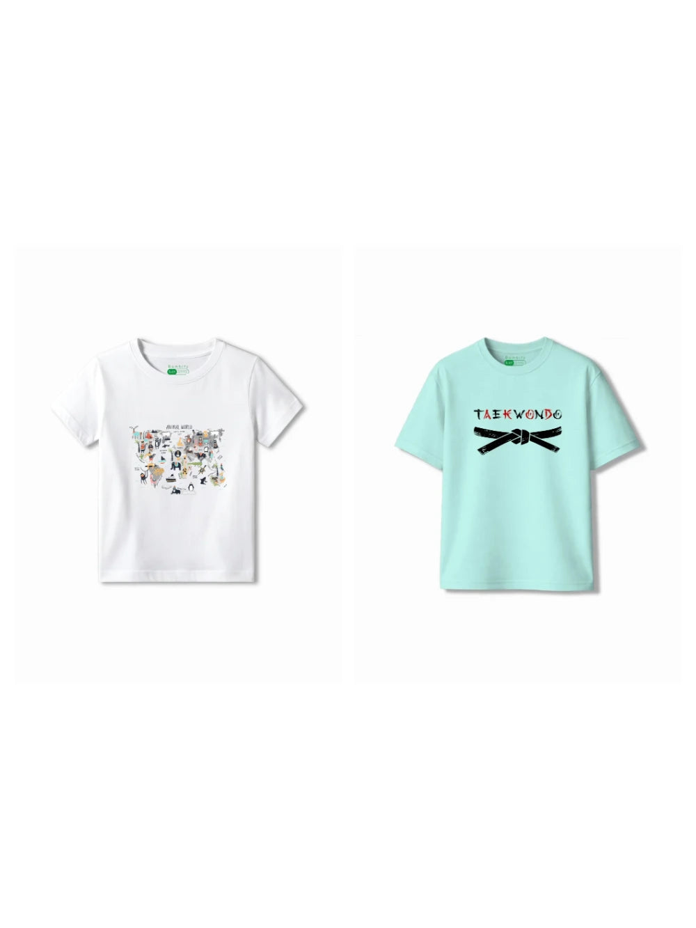 Bambify Kids T-Shirt Set Wild Adventure & Taekwondo White & Light Blue 3-4 Years bamboo cotton kids clothing India
