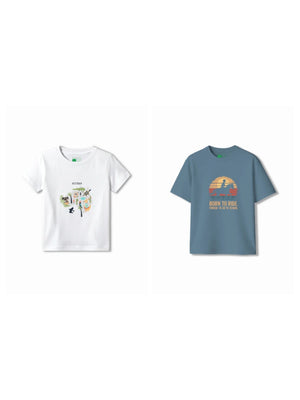 Bambify Kids T-Shirt Set Australia & Born to Ride White & Dusty Blue 11-12 Years bamboo cotton kids clothing India