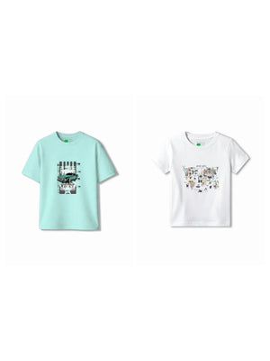 Bambify Kids T-Shirt Set Animal World & Super Fast White & Light Blue 3-4 Years bamboo cotton kids clothing India