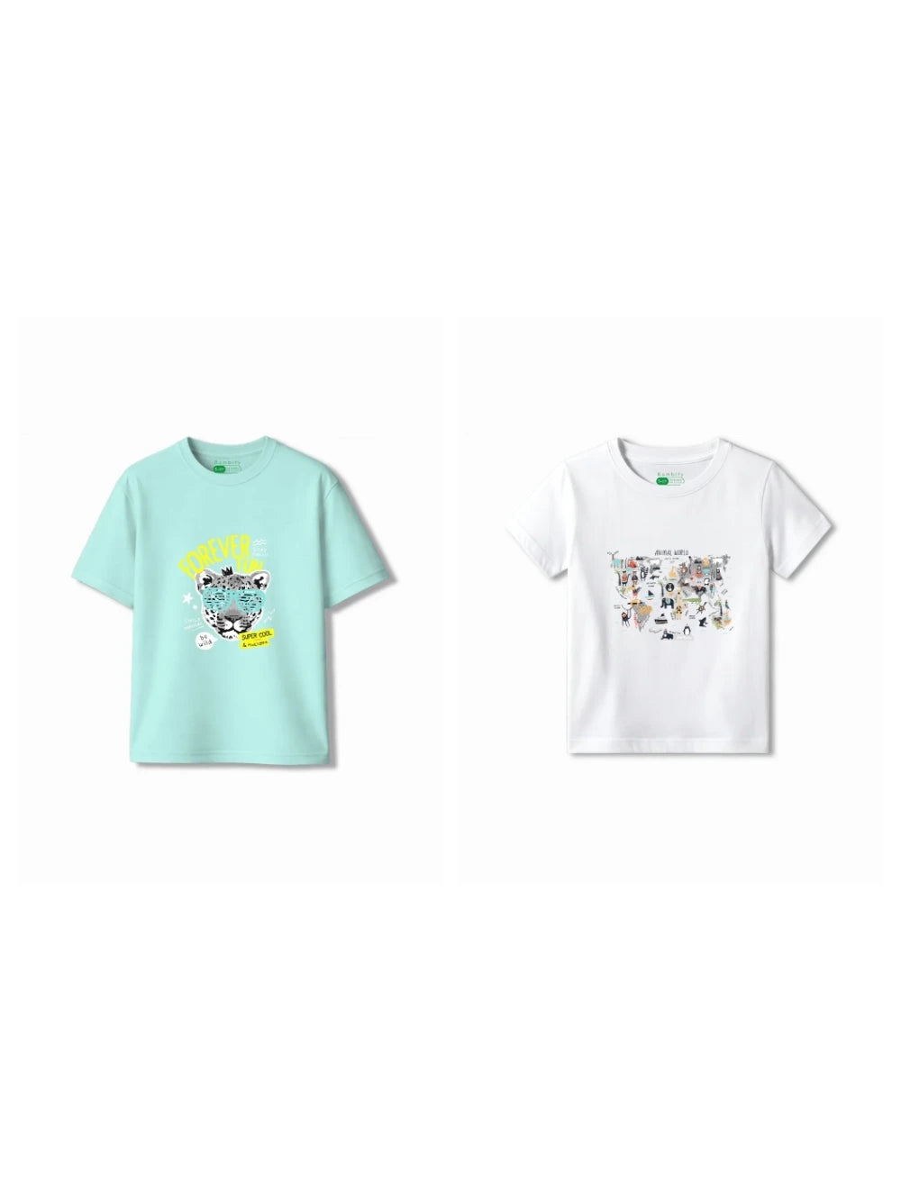 Bambify Kids T-Shirt Set Animal World & Cheetah Fun White & Light Blue 3-4 Years bamboo cotton kids clothing India