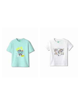 Bambify Kids T-Shirt Set Animal World & Cheetah Fun White & Light Blue 3-4 Years bamboo cotton kids clothing India