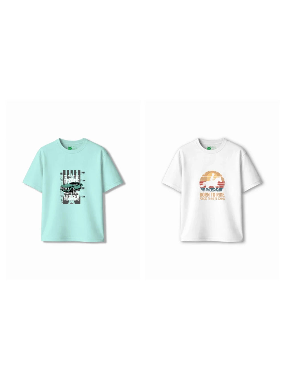 Bambify Kids T-Shirt Set Born to Ride & Super Fast White & Light Blue 5-6 Years bamboo cotton kids clothing India