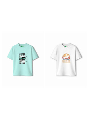 Bambify Kids T-Shirt Set Born to Ride & Super Fast White & Light Blue 5-6 Years bamboo cotton kids clothing India