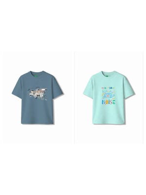 Bambify Kids T-Shirt Set Noise & Eurasia Light Blue & Dusty Blue 3-4 Years bamboo cotton kids clothing India