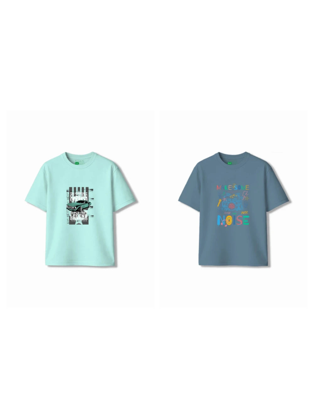 Bambify Kids T-Shirt Set Noise & Super Fast Dusty Blue & Light Blue 3-4 Years bamboo cotton kids clothing India