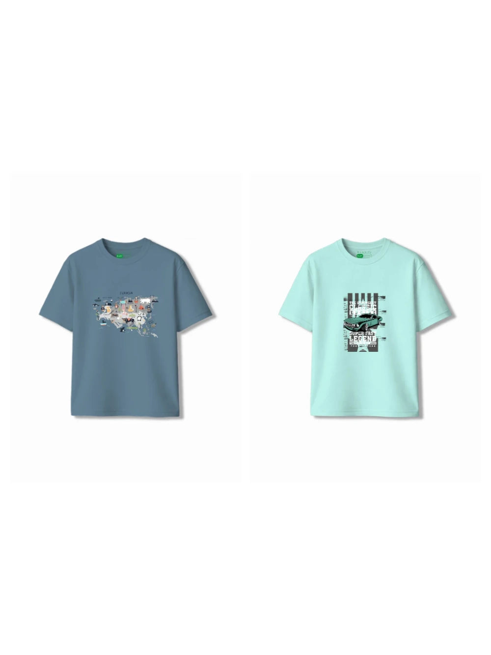 Bambify Kids T-Shirt Set Eurasia & Super Fast Dusty Blue & Light Blue 3-4 Years bamboo cotton kids clothing India