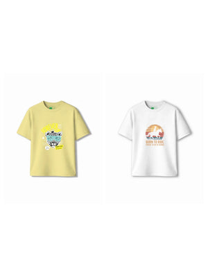 Bambify Kids T-Shirt Set Cheetah Fun & Born to Ride Yellow & White 11-12 Years bamboo cotton kids clothing India