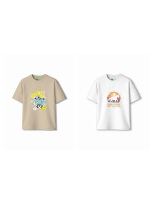Bambify Kids T-Shirt Set Cheetah Fun & Born to Ride Beige & White 3-4 Years bamboo cotton kids clothing India
