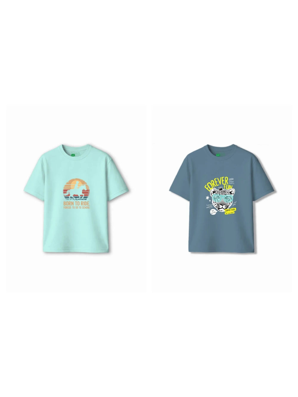 Bambify Kids T-Shirt Set Cheetah Fun & Born to Ride Dusty Blue & Light Blue 3-4 Years bamboo cotton kids clothing India