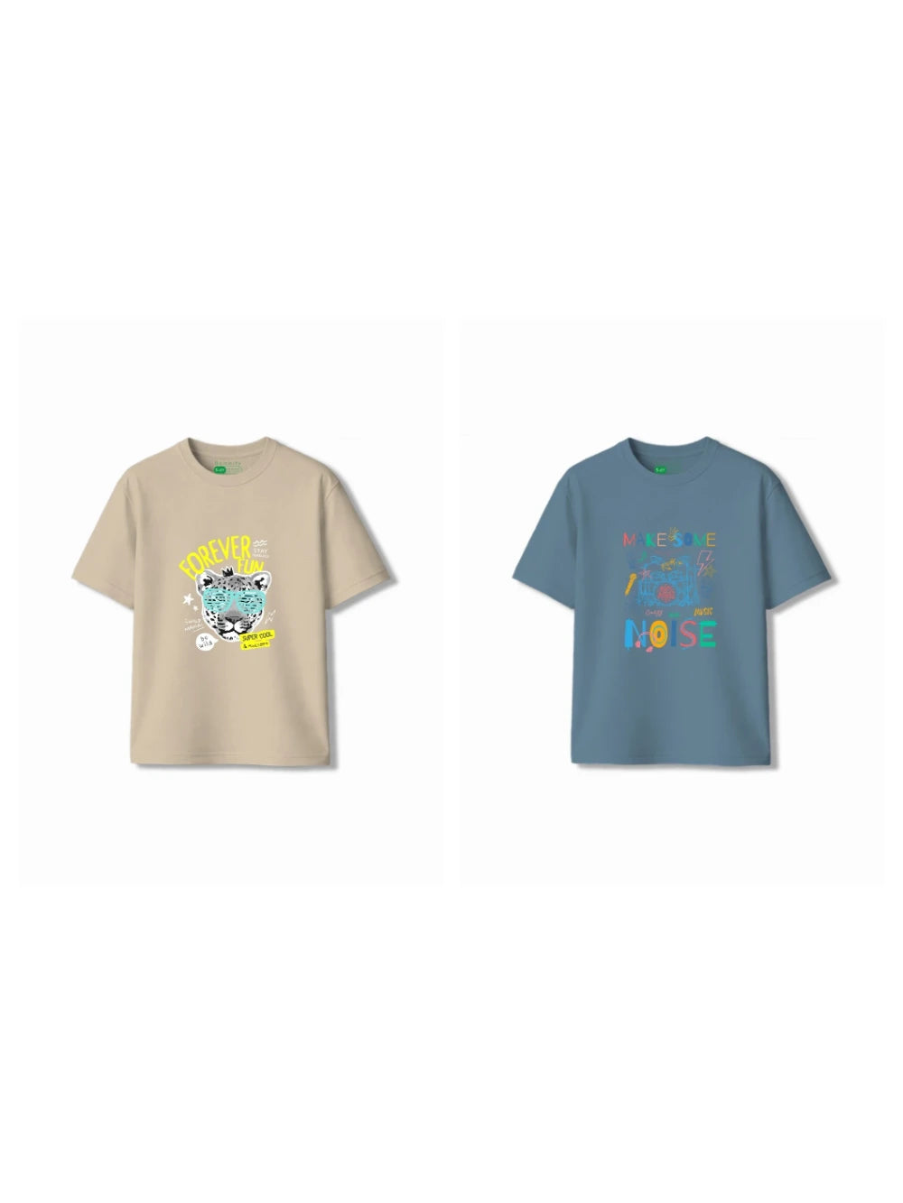 Bambify Kids T-Shirt Set Cheetah Fun & Noise Beige & Dusty Blue 3-4 Years bamboo cotton kids clothing India