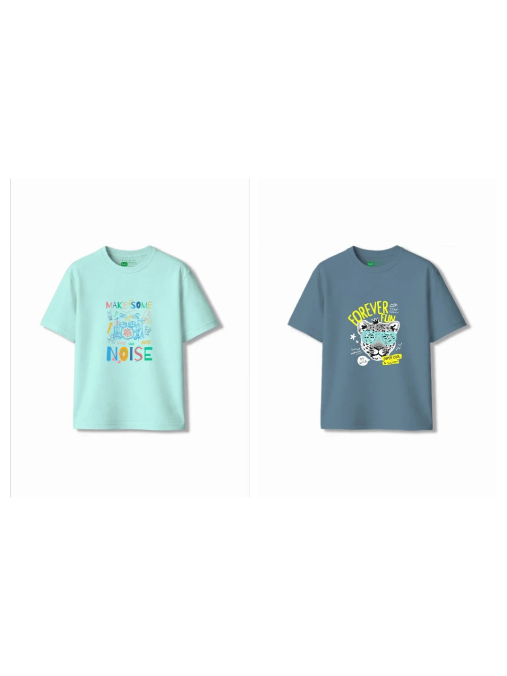 Bambify Kids T-Shirt Set Cheetah Fun & Noise Dusty Blue & Light Blue 3-4 Years bamboo cotton kids clothing India