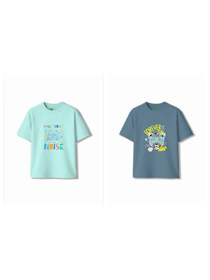 Bambify Kids T-Shirt Set Cheetah Fun & Noise Dusty Blue & Light Blue 3-4 Years bamboo cotton kids clothing India