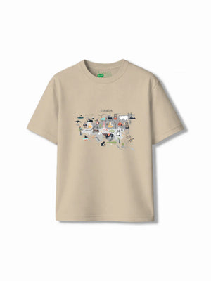 Eurasia Beige & White Drop Shoulder T-shirt & Shorts Set Size 5-6 Years Bamboo Cotton ‚ Bambify India
