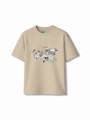 Bambify Kids T-Shirt Set Eurasia & Super Fast Beige & White 7-8 Years bamboo cotton kids clothing India