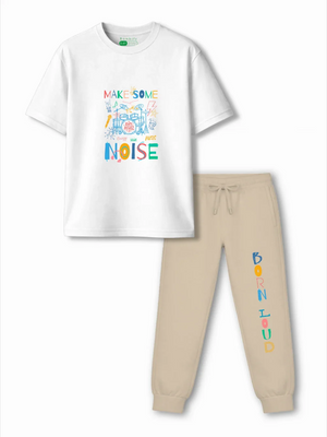 Noise White & Beige Kids Tracks Set Size 3-4 Years Bamboo Cotton ‚ Bambify India