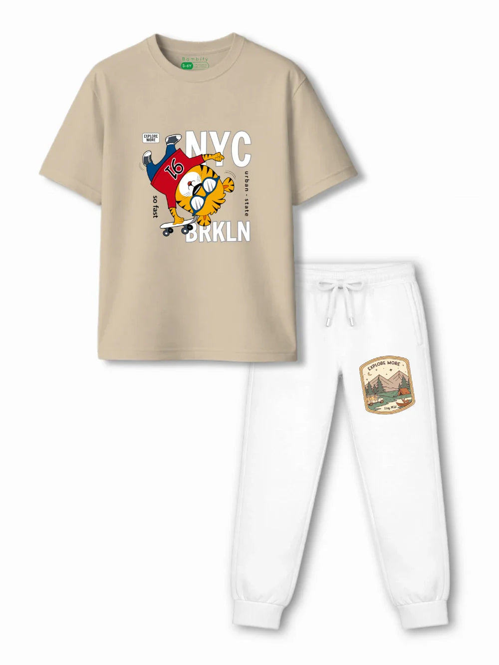 Urban Style Beige & White Kids Tracks Set Size 3-4 Years Bamboo Cotton – Bambify India