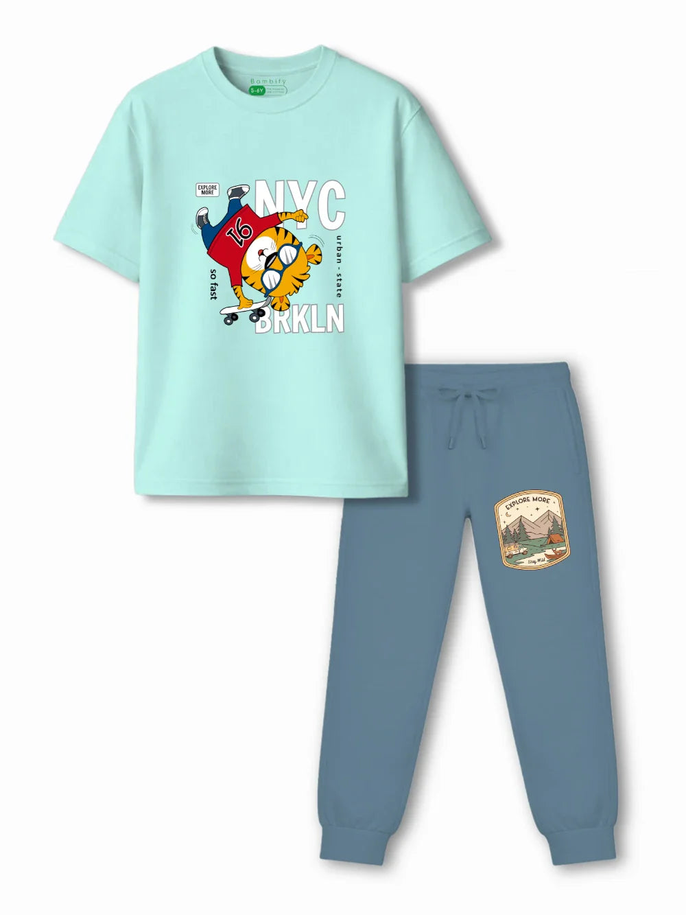 Urban Style Light Blue & Dusty Blue Kids Tracks Set Size 3-4 Years Bamboo Cotton – Bambify India