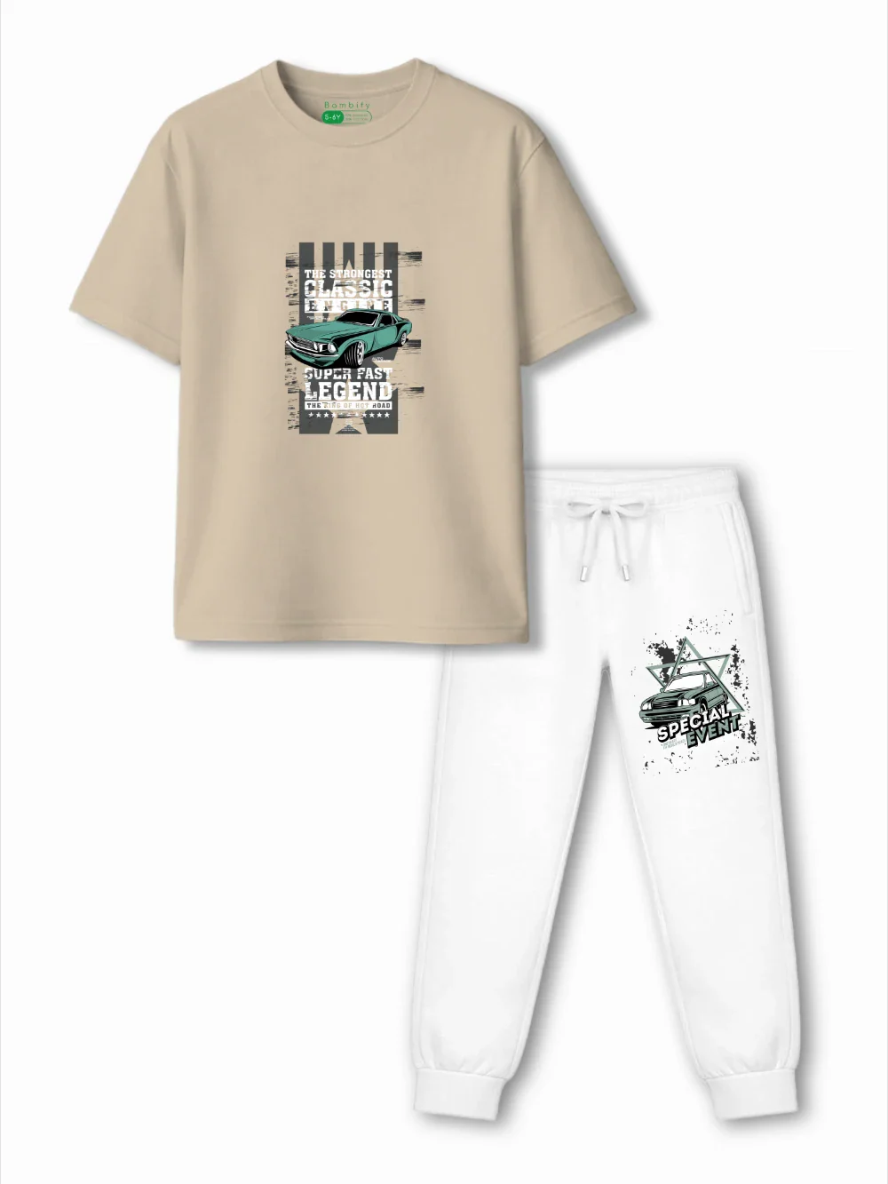 Super Fast Beige & White Kids Tracks Set Size 3-4 Years Bamboo Cotton – Bambify India