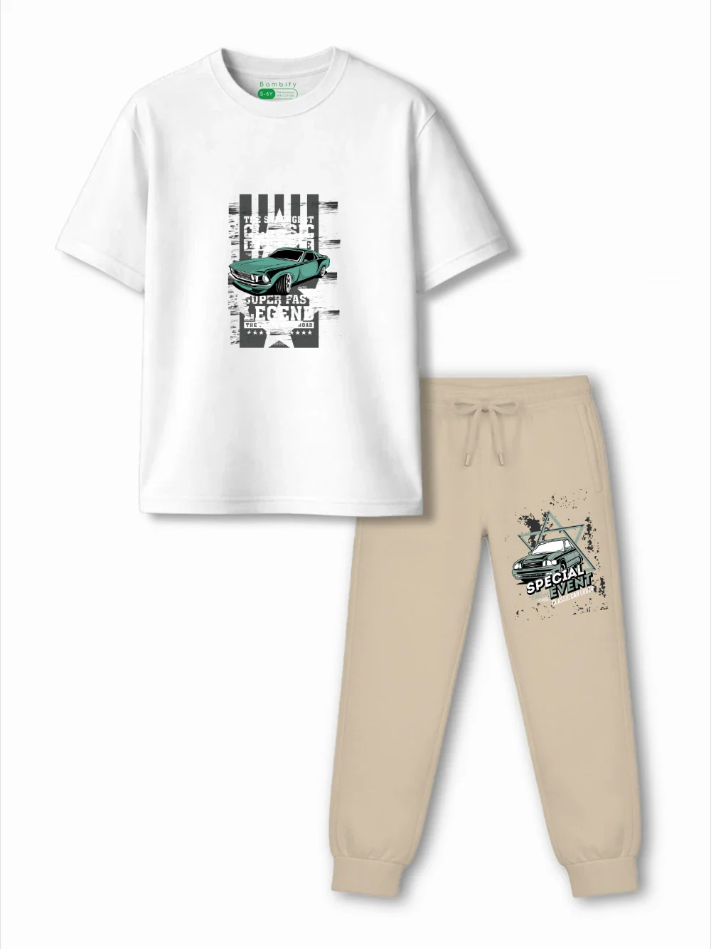 Super Fast White & Beige Kids Tracks Set Size 3-4 Years Bamboo Cotton – Bambify India