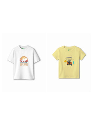 Bambify Kids T-Shirt Set Born to Ride & Wild Adventure White & Yellow 7-8 Years bamboo cotton kids clothing India
