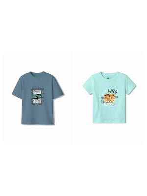 Bambify Kids T-Shirt Set Super Fast & The Lion Dusty Blue & Light Blue 3-4 Years bamboo cotton kids clothing India