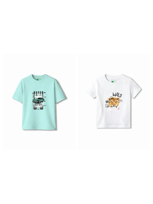 Bambify Kids T-Shirt Set Super Fast & The Lion Light Blue & White 3-4 Years bamboo cotton kids clothing India