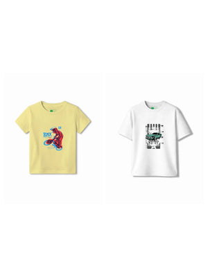 Bambify Kids T-Shirt Set Super Fast & BMX Racing White & Yellow 11-12 Years bamboo cotton kids clothing India