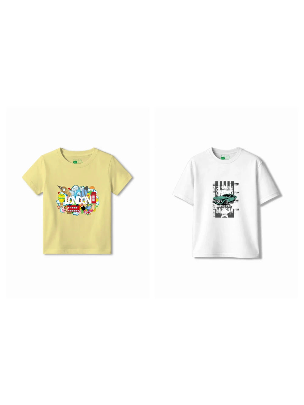 Bambify Kids T-Shirt Set Super Fast & London White & Yellow 7-8 Years bamboo cotton kids clothing India