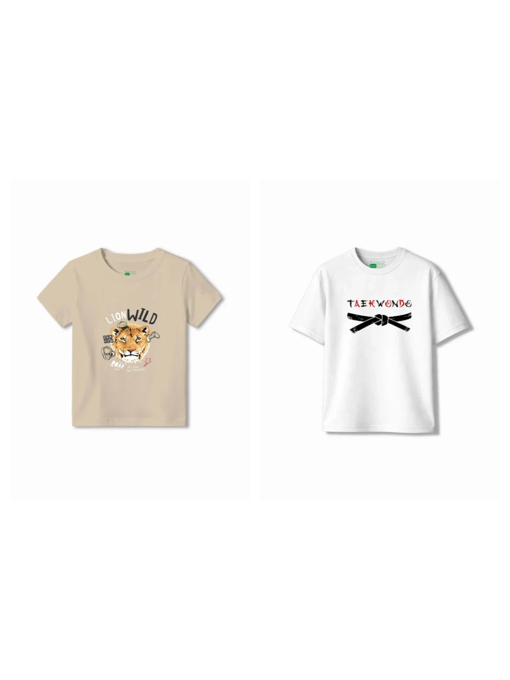 Bambify Kids T-Shirt Set Taekwondo & The Lion White & Beige 7-8 Years bamboo cotton kids clothing India