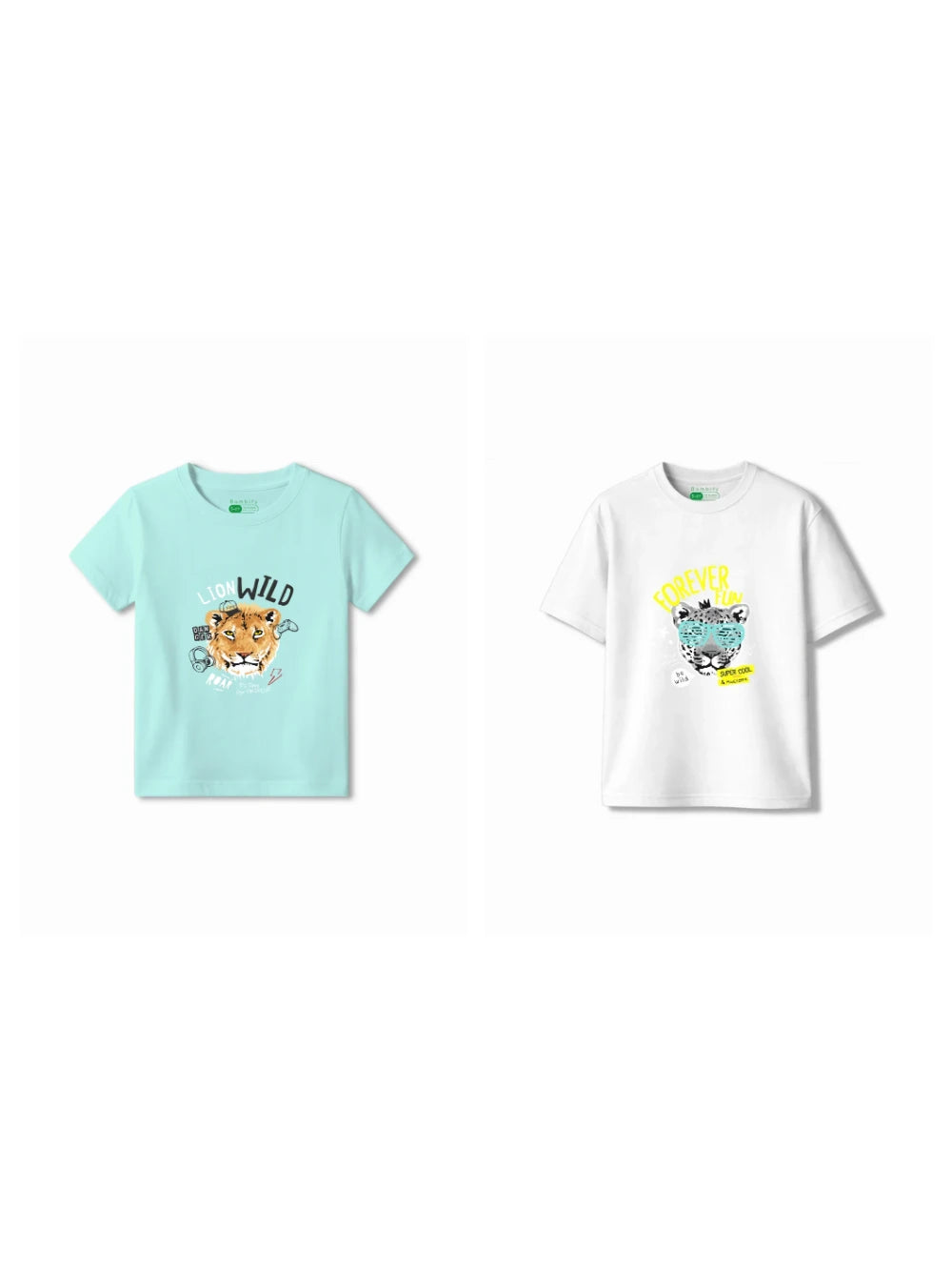 Bambify Kids T-Shirt Set Cheetah Fun & The Lion White & Light Blue 11-12 Years bamboo cotton kids clothing India