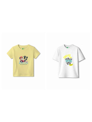 Bambify Kids T-Shirt Set Cheetah Fun & F1 Racing White & Yellow 9-10 Years bamboo cotton kids clothing India
