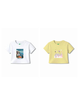 Bambify Kids T-Shirt Set Italy & Super Girl White & Yellow 7-8 Years bamboo cotton kids clothing India