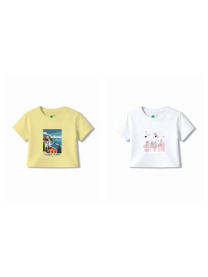 Bambify Kids T-Shirt Set Super Girl & Italy White & Yellow 3-4 Years bamboo cotton kids clothing India