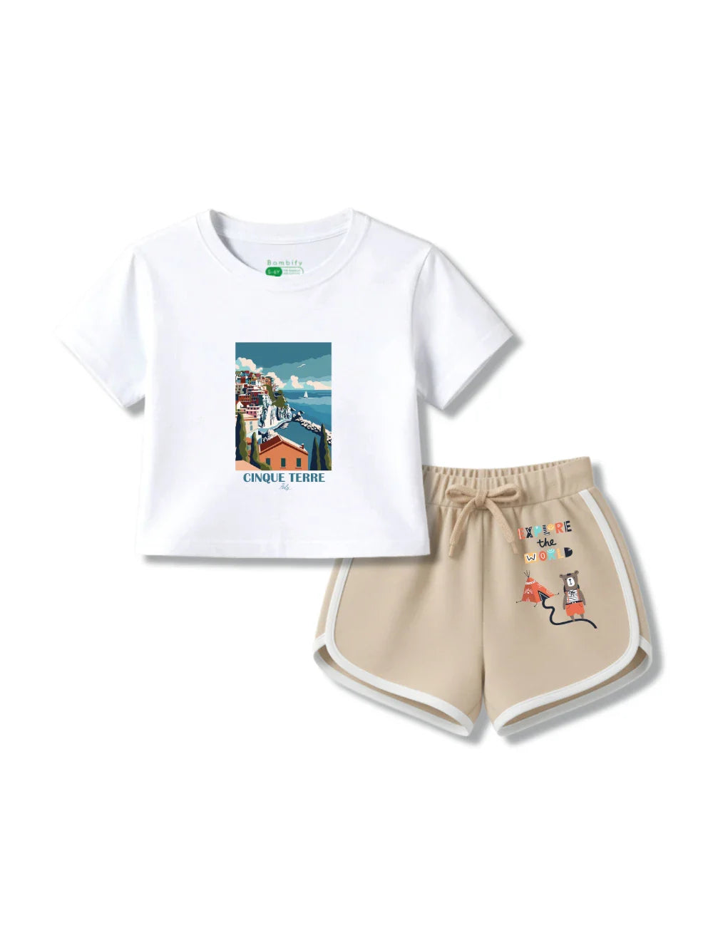 Italy White & Beige Girls Shorts & Crop Tshirt Set Size 3-4 Years Bamboo Cotton ‚ Bambify India