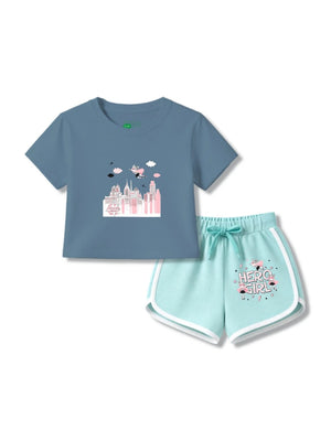 Bambify Girls All Climate Crop Set ‚ Super Girl Dusty Blue & Light Blue Bamboo Cotton Bambify India Dusty Blue 3-4 Years bamboo cotton kids clothing India