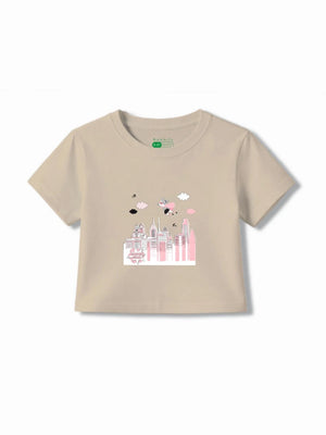 Bambify Stylish Girls Crop Set ‚ Super Girl Beige & White Bamboo Cotton Bambify India Beige 7-8 Years bamboo cotton kids clothing India