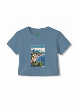 France Dusty Blue & Light Blue Girls Crop Top Set Size 5-6 Years Bamboo Cotton ‚ Bambify India