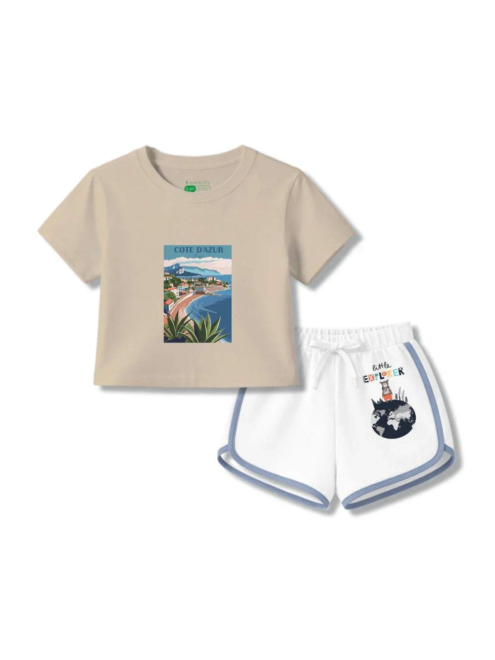 France Beige & White Girls Crop Top Set Size 5-6 Years Bamboo Cotton ‚ Bambify India