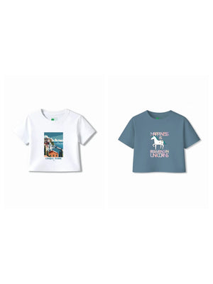 Bambify Kids T-Shirt Set Italy & Unicorn White & Dusty Blue 5-6 Years bamboo cotton kids clothing India