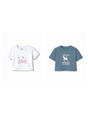 Bambify Kids T-Shirt Set Super Girl & Unicorn White & Dusty Blue 7-8 Years bamboo cotton kids clothing India