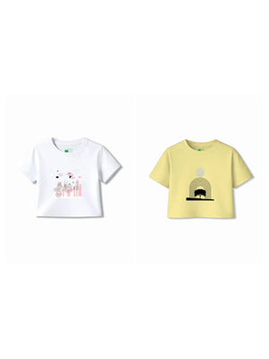 Bambify Kids T-Shirt Set Super Girl & Art White & Yellow 11-12 Years bamboo cotton kids clothing India