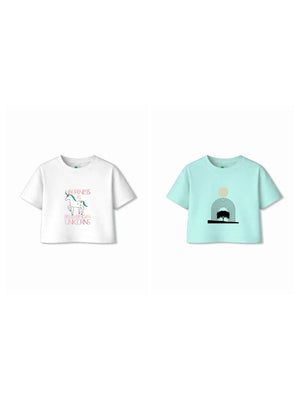 Bambify Kids T-Shirt Set Unicorn & Art White & Light Blue 3-4 Years bamboo cotton kids clothing India
