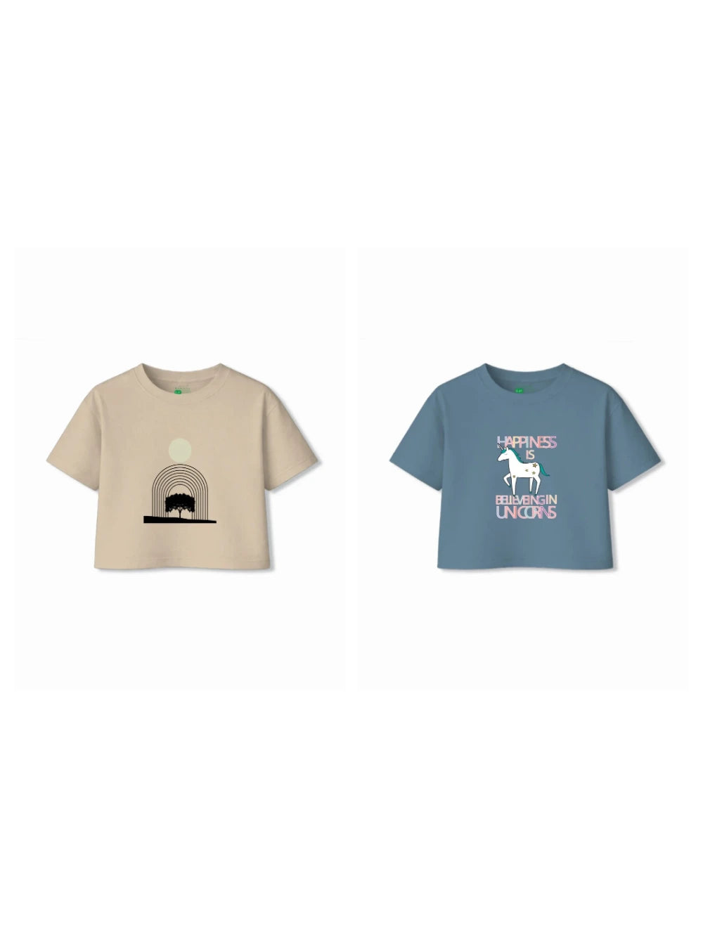 Bambify Kids T-Shirt Set Unicorn & Art Dusty Blue & Beige 5-6 Years bamboo cotton kids clothing India