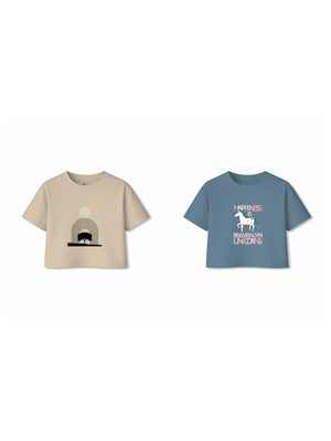 Bambify Kids T-Shirt Set Unicorn & Art Dusty Blue & Beige 5-6 Years bamboo cotton kids clothing India