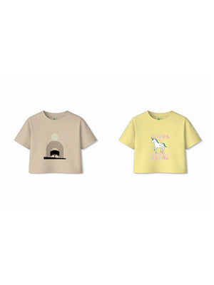 Bambify Kids T-Shirt Set Unicorn & Art Yellow & Beige 7-8 Years bamboo cotton kids clothing India