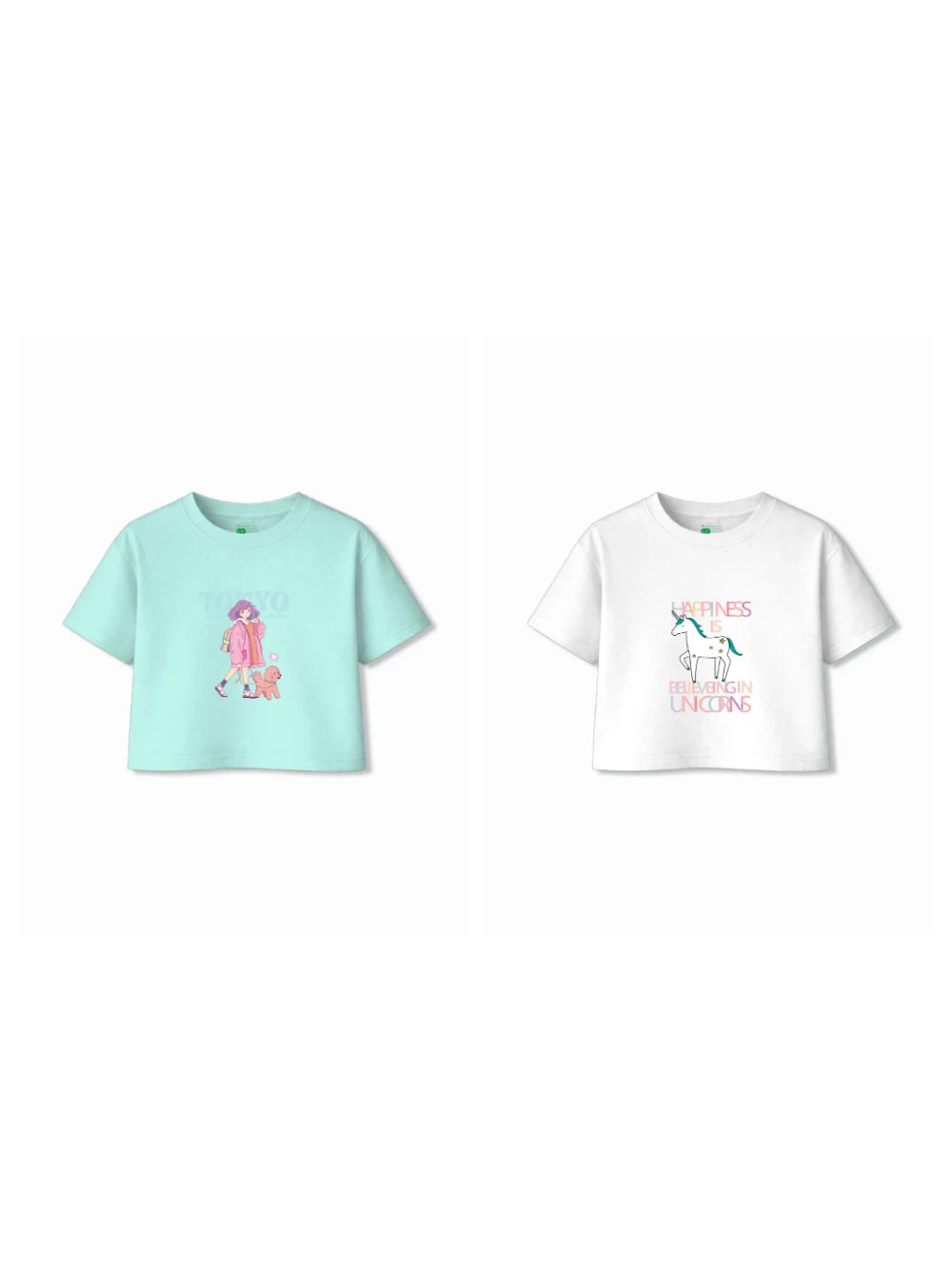Bambify Kids T-Shirt Set Unicorn & Tokyo White & Light Blue 3-4 Years bamboo cotton kids clothing India